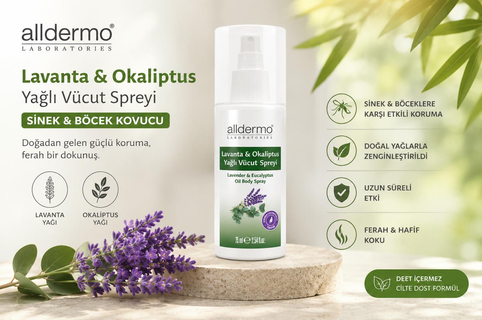 Alldermo Sinek ve Böcek Kovucu Lavanta & Okaliptüslu Vücut Losyonu 75ml