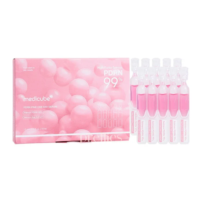 Medicube - PDRN Pink One Day Serum (1.5ml x 10) (Parlatıcı ve Leke Önleyici %99 Saf Somon PDRN ve Kolajen İçeren Tek Dozluk Yoğun Serum)