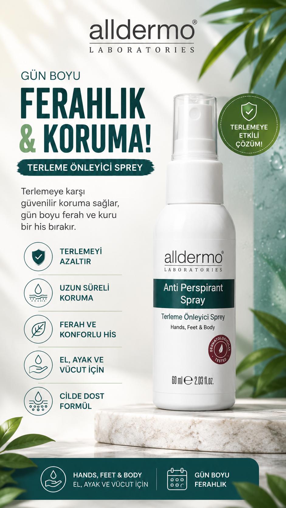 Alldermo Terleme Önleyici Sprey El,Ayak ve Vücut